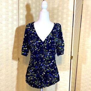 STYLE & CO DEMURE WOMEN’S v Neck BLOUSE TOP  Black Blue Green Sz L GUC